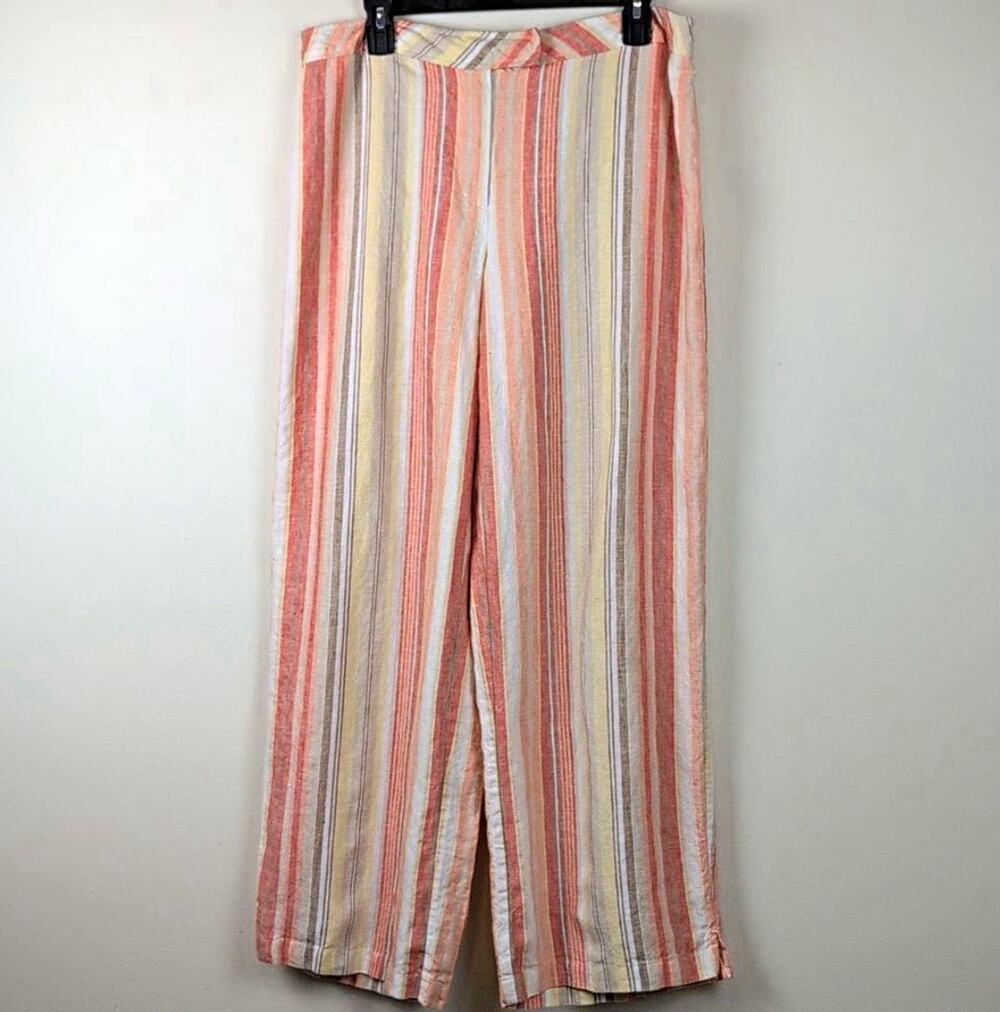 Tweeds Linen Dress Pants Women Plus Straight Leg Striped coastal summer